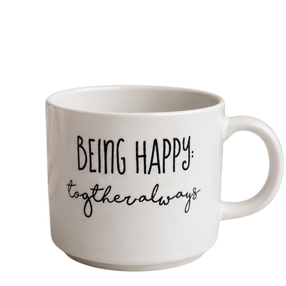 Belle Maison Being‎ Happy Together Always White Ceramic Coffee Mug 3.5in
